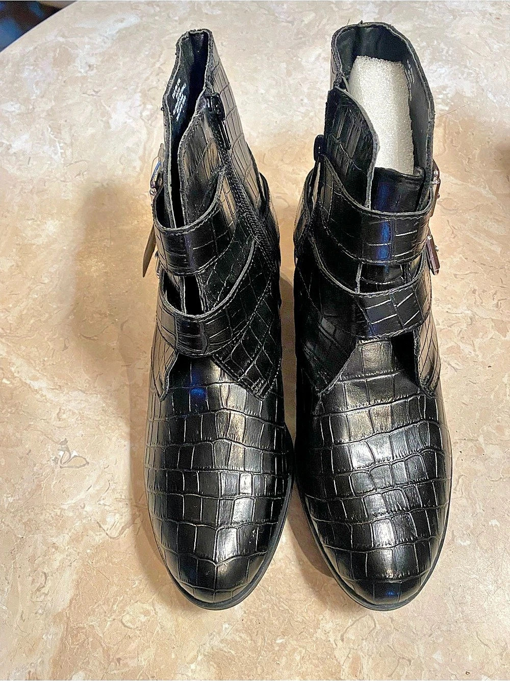 Croc-Embossed Ankle Boots Black US 8